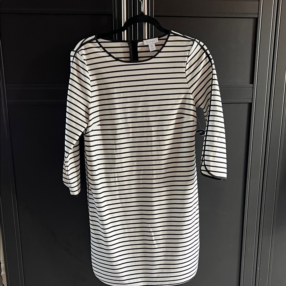 Kenar Black and White Striped 3/4 length Sleeve Dress